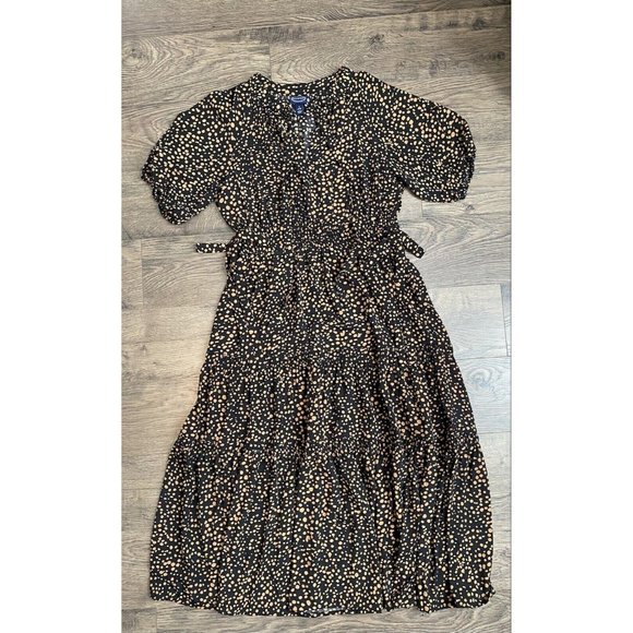 Scoop NYC Dresses & Skirts - EUC Womens Scoop midi dress black brown polka dot smocked waist size S 4-6